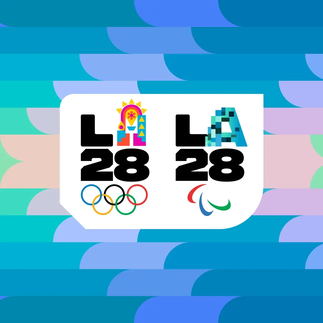 Bluebell bloom with LA28 emblem superimposed on top