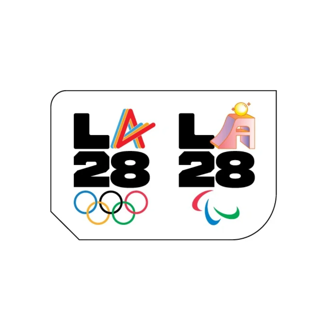Dual emblems of the LA28 Olympic and Paralympic Games showing the As of Determination and Athlete Spirit
