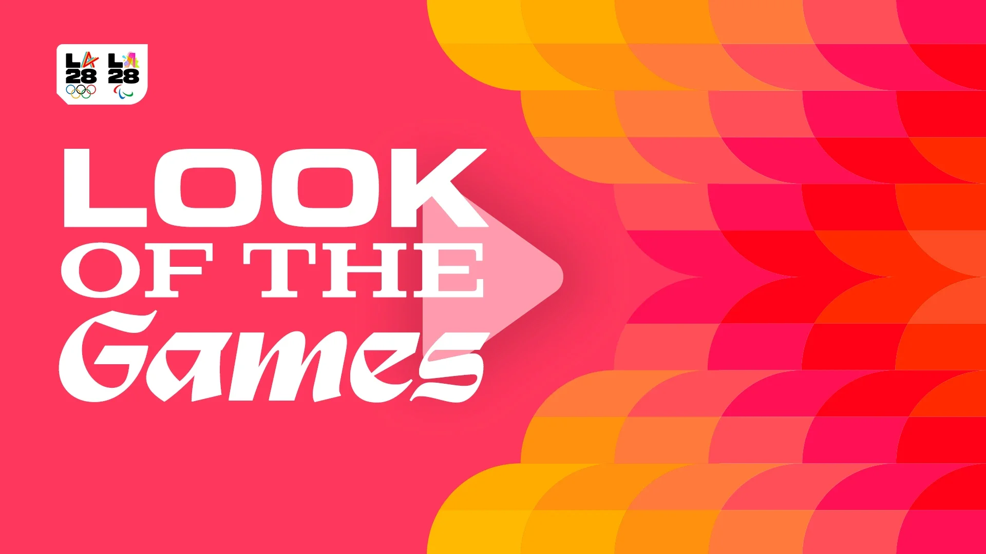 Superbloom in scarlet flax and poppy with the words Look of the Games over it and the LA28 dual emblem in left top corner