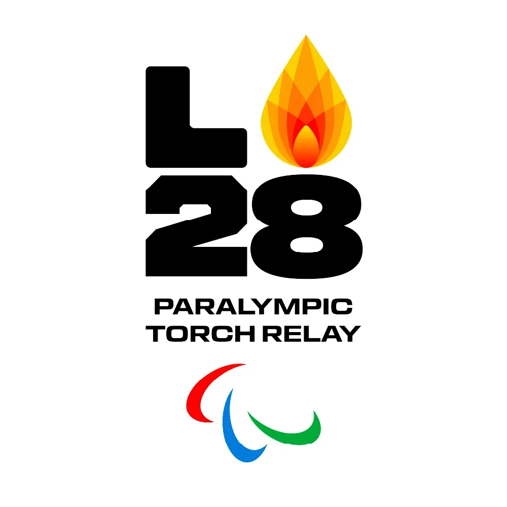 LA28 Paralympic Torch Relay 'A' emblem with the Paralympic agitos underneath