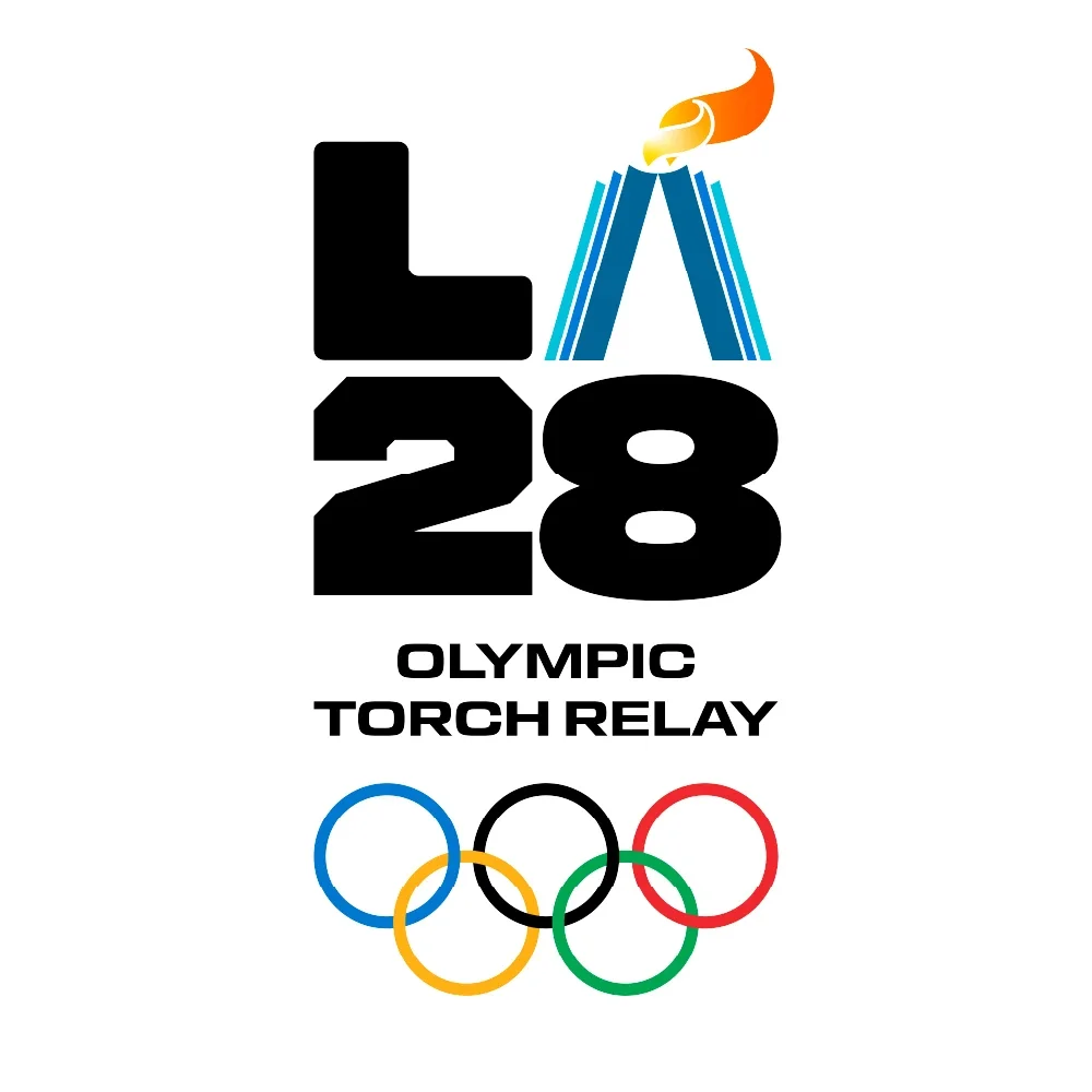LA28 Olympic Torch Relay 'A' emblem with the Olympic rings underneath