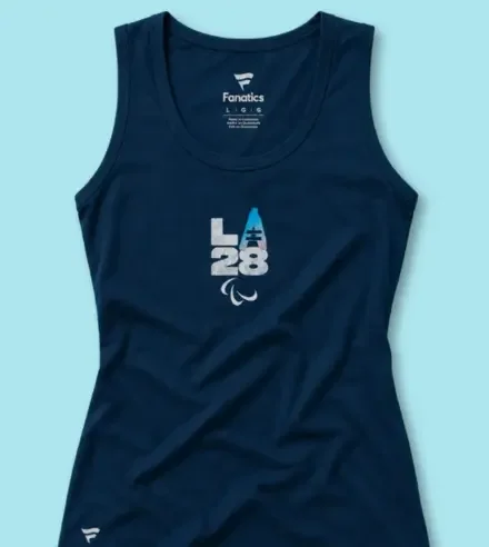 Navy blue tank top with the LA28 Paralympic Games emblem in blue