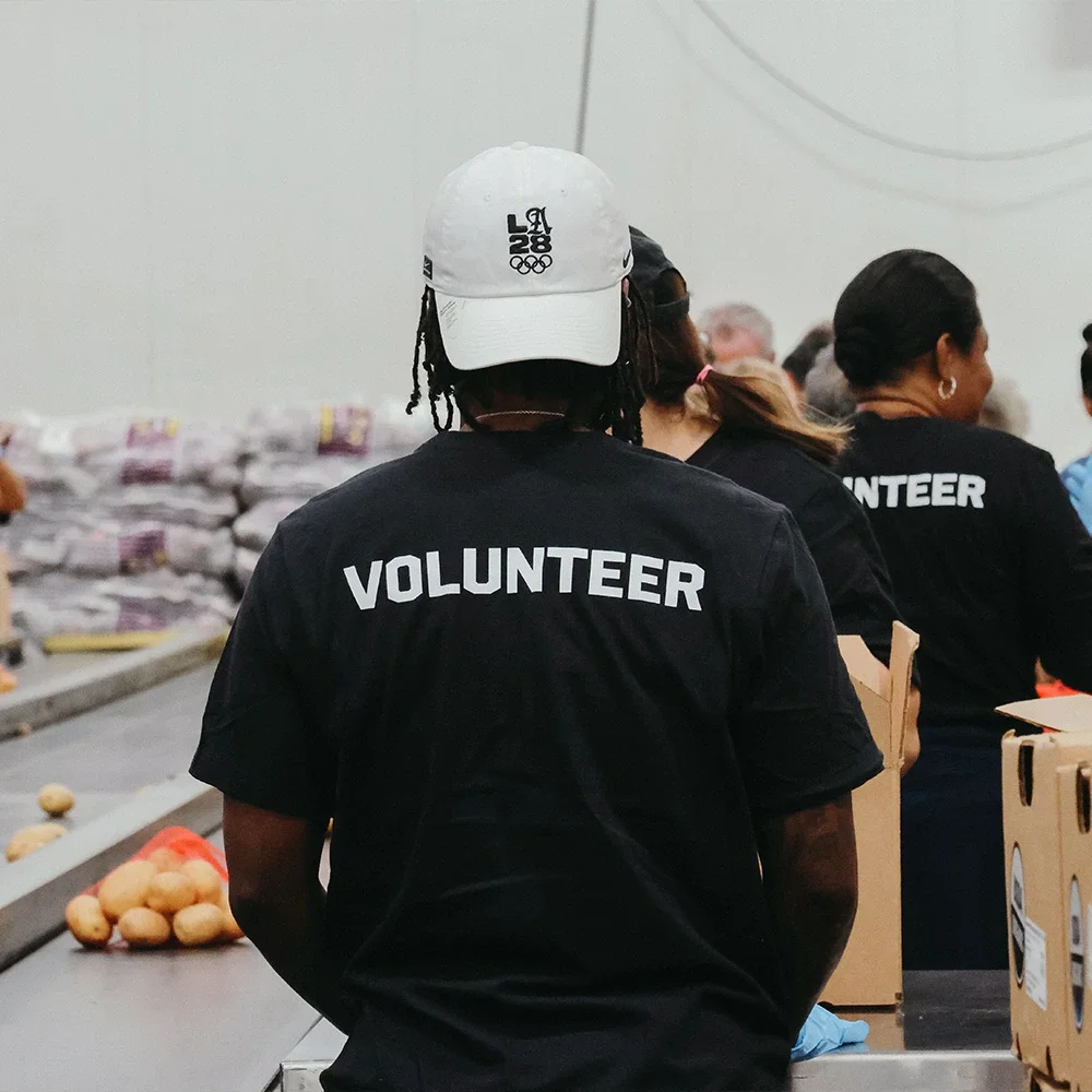 A group of volunteers sorting food 